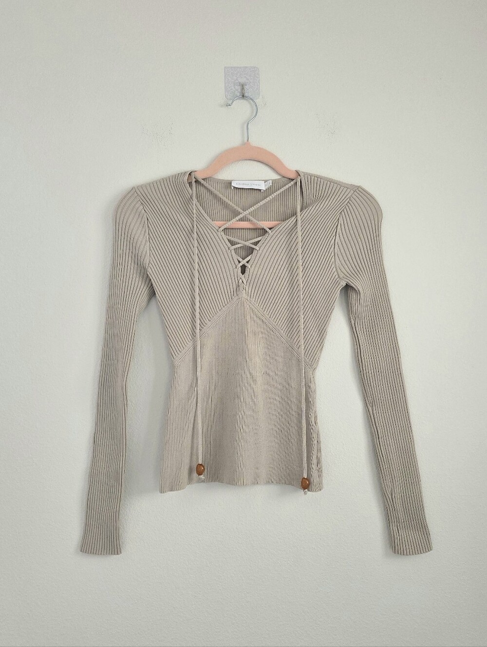 Jonathan Simkhai Ribbed Lace‑Up Long Longsleeve Top